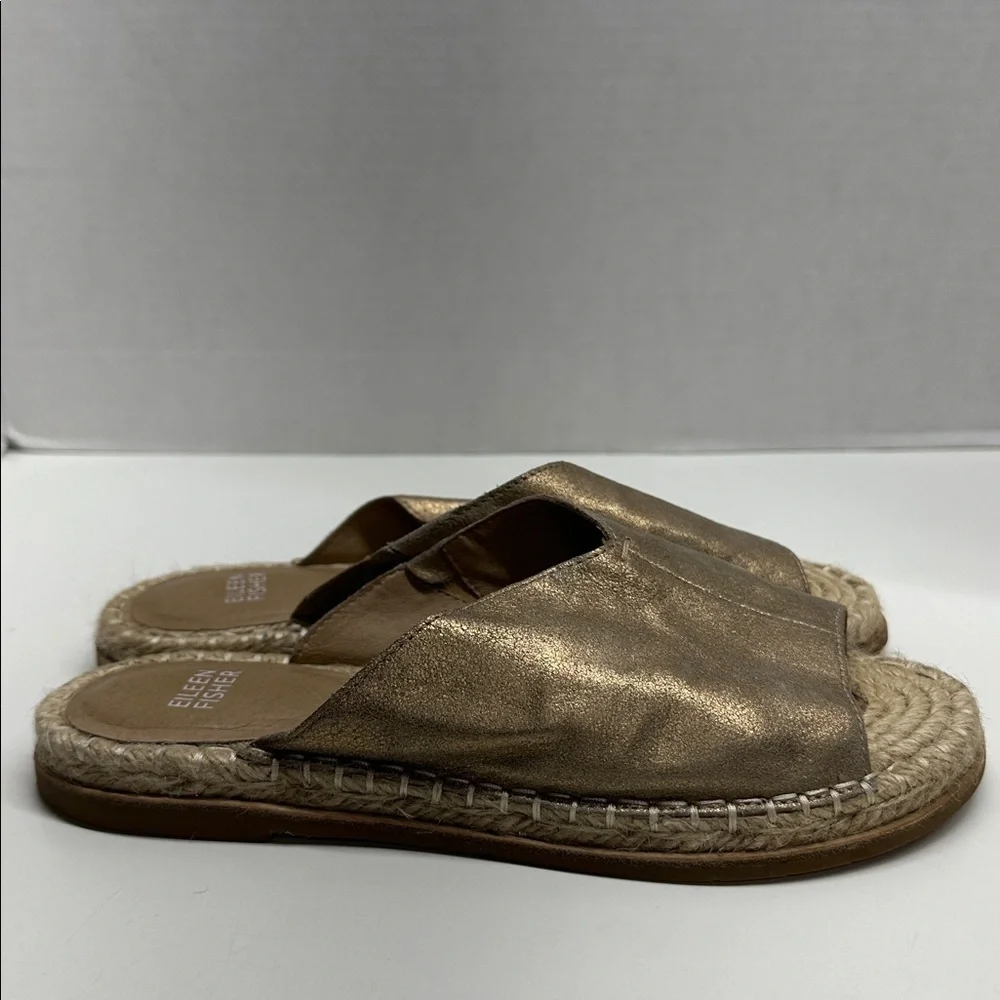 Eileen Fisher Milly Sandal Slip On Flats Shoe Metallic Suede Espadrille Size 8.5